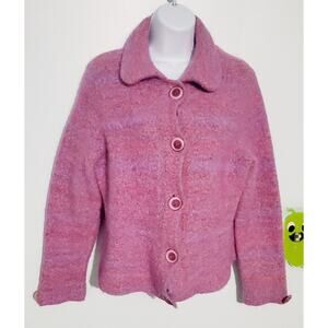 Parkhurst Womens Boucle Pink Cardigan Buttons Size Medium Boho Gypsy Valentines
